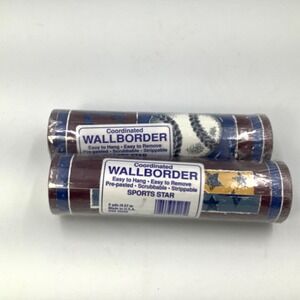 NEW 2 Rolls Coordinated Wallborder Sports Star USA Burgundy Baseball Soccer